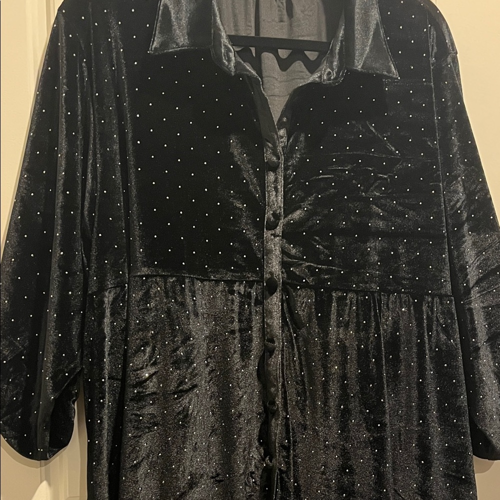 Chic Soul Starry Night Black Velvet Tunic with Sparkle Accents - Picture 7 of 7